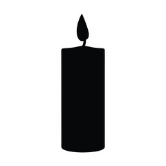 Single Black Candle Silhouette with Flame Atop Simple Vector Graphic Illustration