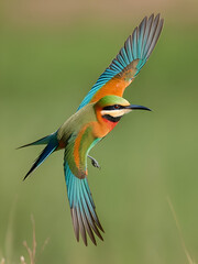 Obraz premium White-fronted bee-eater flaps wings to catch fly
