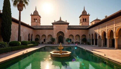 Sun-drenched Alhambra Palace, Granada, Andalucia, history, fortress, iconic