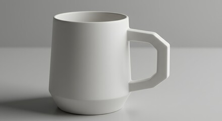 Obraz premium A simple white ceramic mug with a geometric handle on a white surface plain background