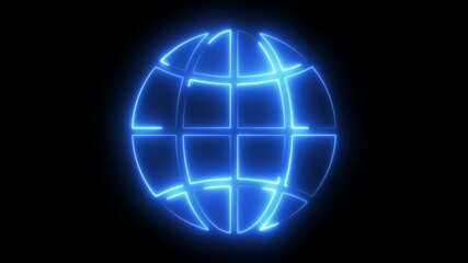 Abstract globe icon animation. Abstract Neon Globe planet earth icon. Animated neon globe symbol .Neon globe icon cyan purple color glowing animation black background. - Powered by Adobe