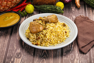 Indian chicken biryani with basmati rice
