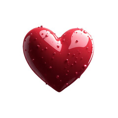 A red heart shaped object with water droplets on it