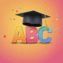 Graduation cap with abc for education, learning, school, and academic projects.