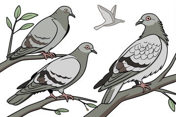 127 birds, pigeon, multiple pigeons, doves, close up, hyper realistic, highly detailed, photorealistic, high definition, 8K, no background, seamless, studio lighting, natural lighting, soft shadows, s