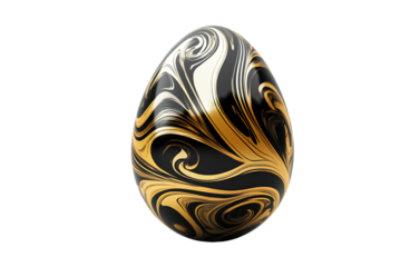 Easter egg, liquid metal, black and gold swirls, isolated on a transparent background