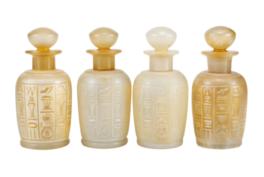 PNG Ancient egyptian canopic jars with hieroglyphs - set of four alabaster vessels
