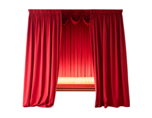Untitled design - Elegant Red Stage Curtains Parting, Transparent Background PNG