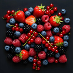 Fototapeta premium Fresh Berries: Strawberries, Raspberries, Blueberries, Blackberries