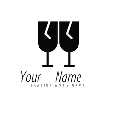 Two Wine Glasses Logo Design  Elegant Cheers Toast