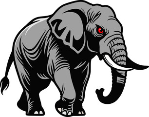 Stylized Black Elephant with Red Eyes Illustration