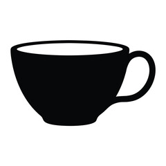 A simple black silhouette of a coffee cup mug for hot beverage tea or drink
