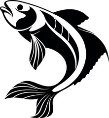 Fish vector illustration in black and white style design with white background 