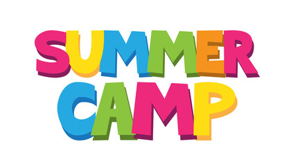 SUMMER CAMP colorful hand lettering banner on transparent background