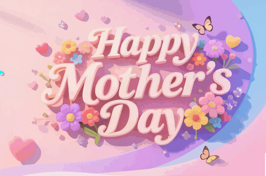 illustration 3d rendering texst writing mother's day flower beground