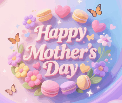 illustration 3d rendering texst writing mother's day flower beground