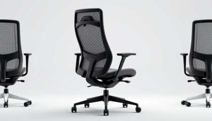 Fototapeta premium Office chair showcase modern workspace product display minimalist environment front view ergonomic design insights