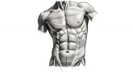 Detailed anatomical drawing of a male torso