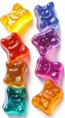 Colorful gummy bears arranged in a playful display showcasing vibrant candy designs and textures