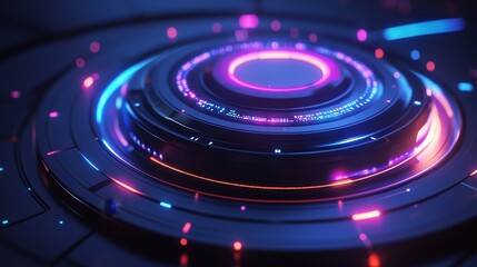 Obraz premium Abstract illustration of futuristic, concentric circles with vibrant lighting.