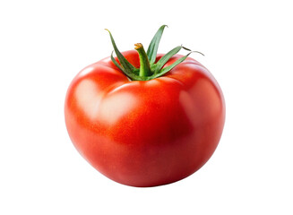 Fresh Red Tomato with Green Stem on White Surface.
