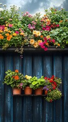 Fototapeta premium Colorful Flowers Adorning Wooden Fence