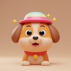 Fototapeta premium Adorable 3D Puppy: Summer Hat, Warm Hues