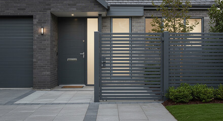 Modern Home Exterior Gray Fence Gate Design Driveway Landscaping