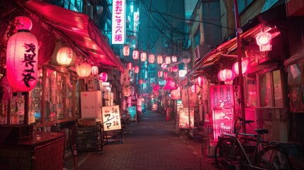 Obraz premium Neon Nights of Shinjuku: A Vibrant Stroll Through Tokyo's Electric Alleyways