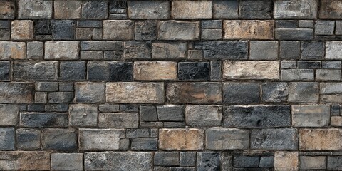 Fototapeta premium Mosaic stone wall with various shapes and colors of textured dark stones 