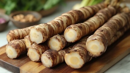 Organic taro roots harvested fresh and presented with authentic natural look high resolution photo