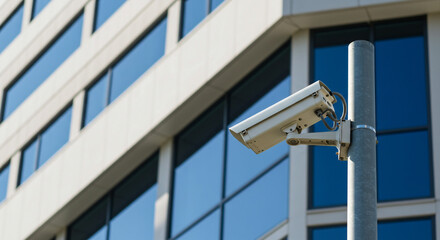 Security Camera on Modern Building Urban Surveillance City Safety CCTV Technology