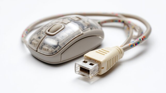Vintage computer mouse with colorful cord