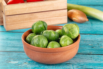 Raw green ripe brussels sprouts