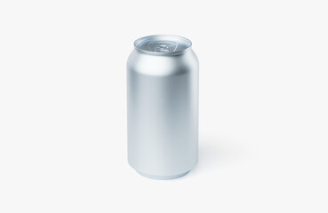 Can of soda is sitting on a white background. The can is empty and has a silver color. 3d render