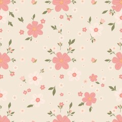 Fototapeta premium Floral pattern, soft hues, scattered blooms, light background