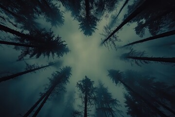 Obraz premium Mystical forest shrouded in fog