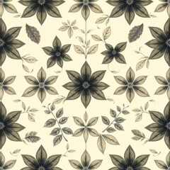Fototapeta premium Floral vector repeats on cream, leaves interlock