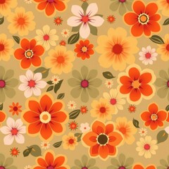 Floral fabric texture, repeating pattern, bright hues, layered design