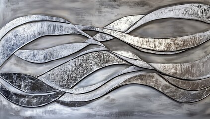 Silver waves create an elegant abstract design in a modern art piece with textured elements