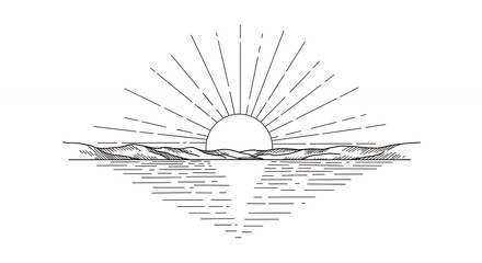 Obraz premium Sunrise over water line drawing