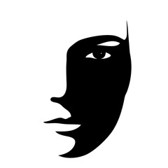 Abstract Black and White Silhouette of a Woman's Face Profile Artistic Minimalist Design Elegant Line Art Graphic Illustration