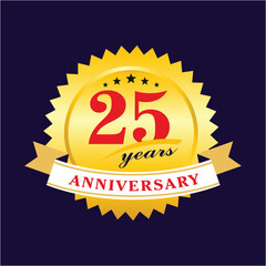 25 Years of Anniversary Golden Badge, Design logo anniversary badge