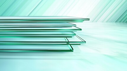A stack of green glass panels.