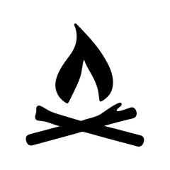 Simple Black Silhouette Icon of Campfire with Flames