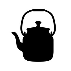 Simple Black Silhouette of a Vintage Kettle for Boiling Water