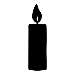 A single black silhouette of a burning candle with a flame on a white background simple icon illustration