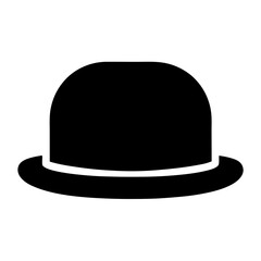 Classic Black Bowler Hat Icon Illustration Simple Design Graphic Image