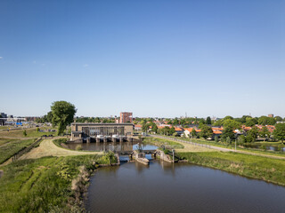Gouda polder pumping station called Boezemgemaal or P.A. Pijnacker Hordijkgemaal in Dutch Netherlands waterboard management civil engineering transfers water from Rijnland polder into the river Ijssel