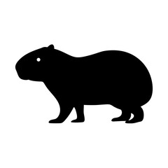 Black Silhouette of a Capybara Standing on White Background Simple Clipart Illustration